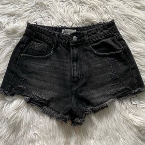 Zara Trafaluc Black Denim Distressed Shorts
